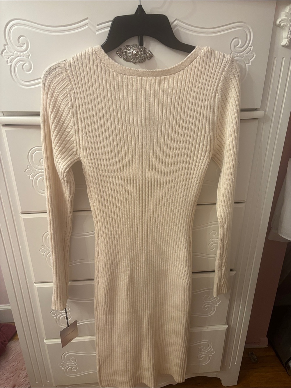 Cream Ribbed Button-Front Knit Dress - Picture 6 of 7